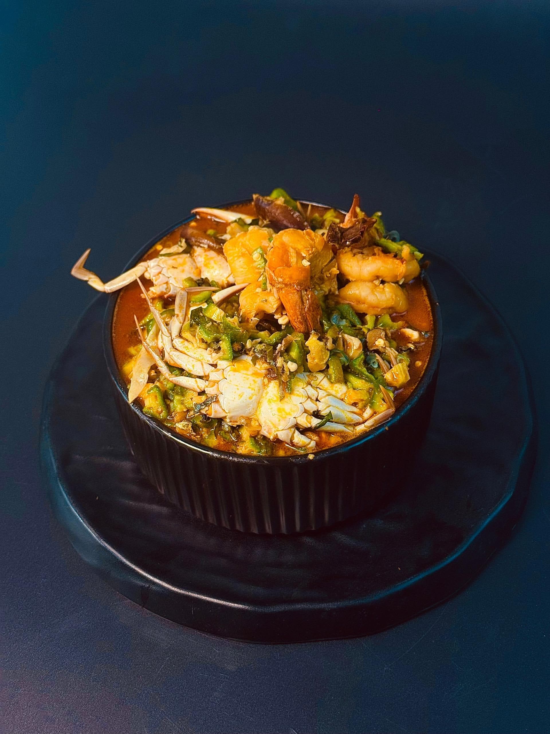 Seafood okra with crab and prawns
